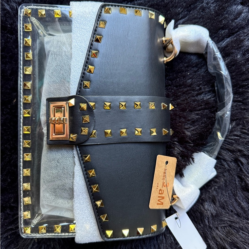 3am Black and Gold Studded Women's Bag